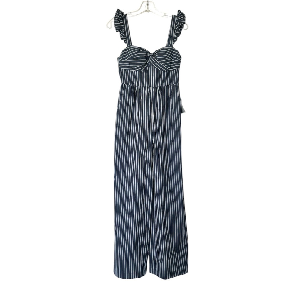 Chelsea28 Navy Blue Stripe Ruffle Jumpsuit Size 0P